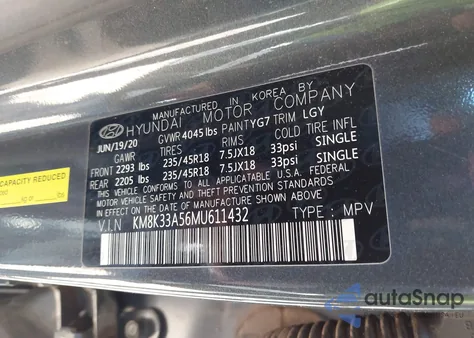 2021 Hyundai Kona Limited z USA, uszkodzony, nr VIN KM8K33A56MU611432